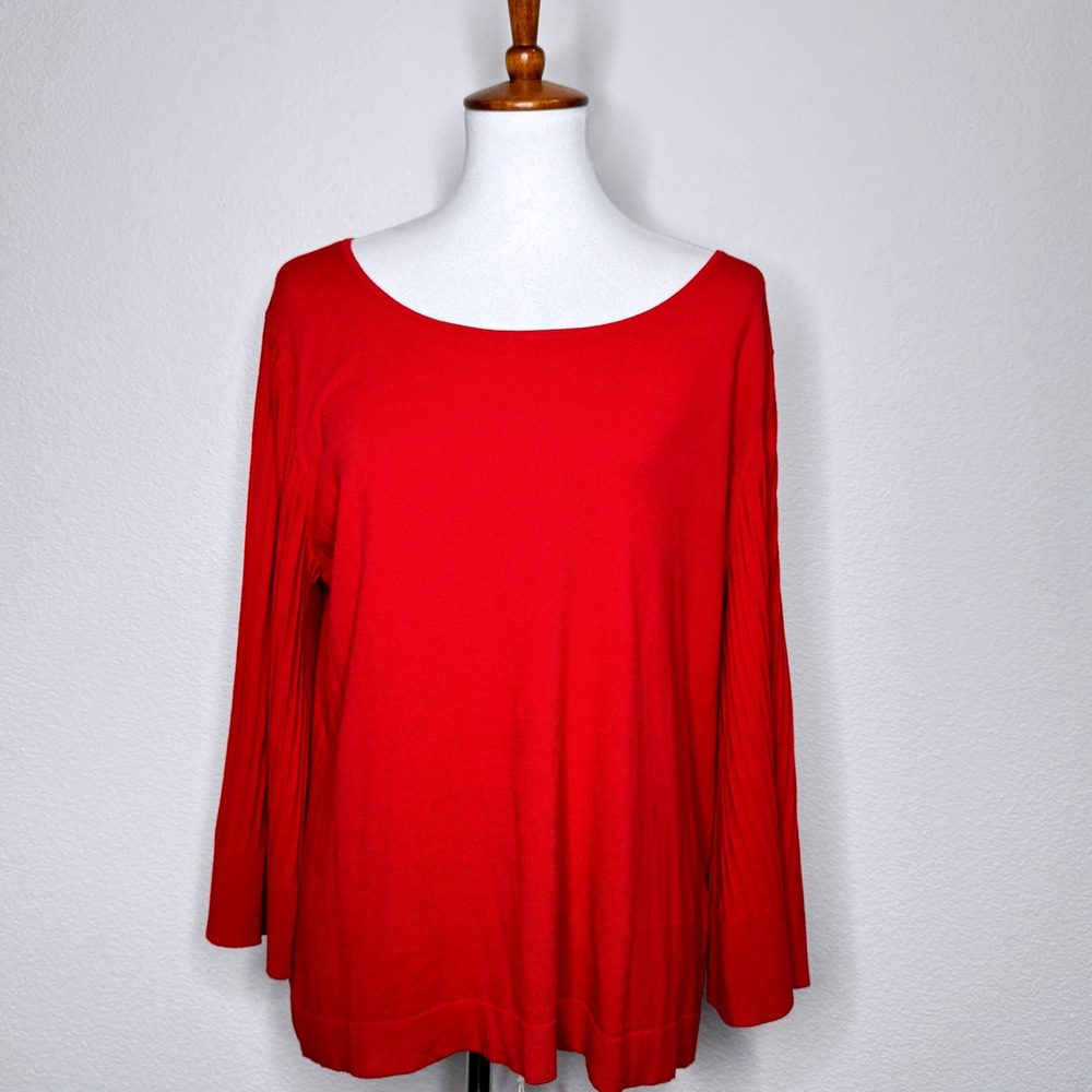 TALBOTS NEW 3/4 Ribbed Flare Bell Sleeve XL Red Colorful Holiday Minimalist